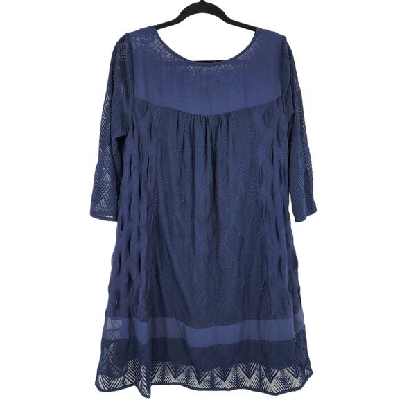 Holding Horses Anthropologie Crochet Lined Shift Dress in Navy Size Medium - Picture 5 of 6